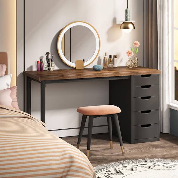 modern dressing table black Arini 2-drawer Vanity Desk Makeup Table Black