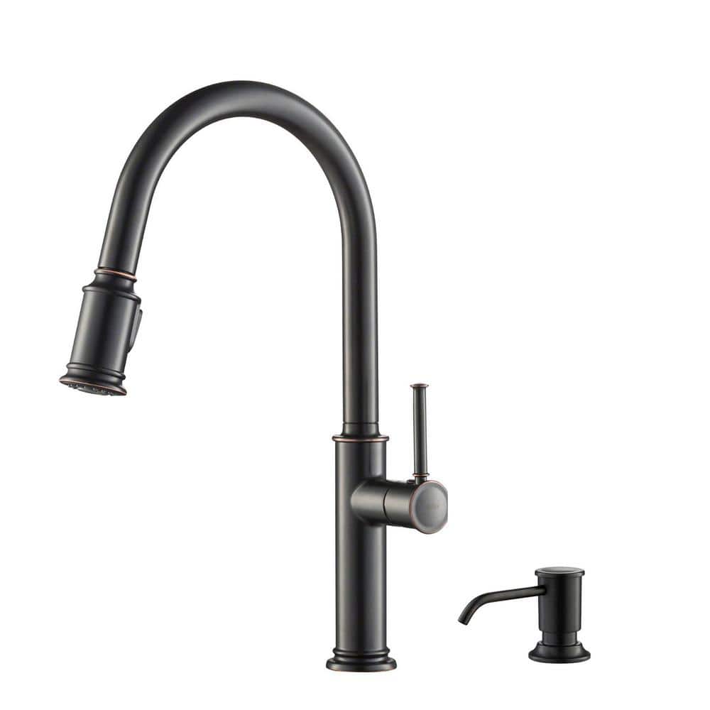 Oil Rubbed Bronze Pull-Down Kitchen Faucet with Soap Dispenser