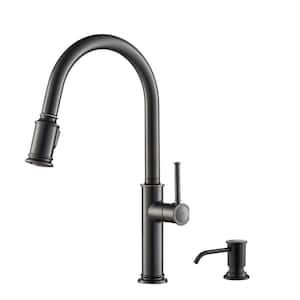 Sellette Single-Handle Pull-Down Sprayer Kitchen Faucet with Deck Plate and Soap Dispenser in Oil Rubbed Bronze