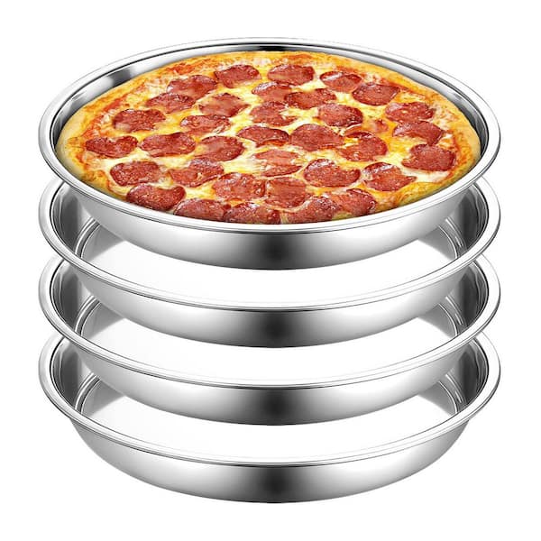 4 Pack Stainless Steel Deep Round Pizza Pan Set Heavy-Duty Non-Stick Baking Sheet for Oven Dishwasher Safe