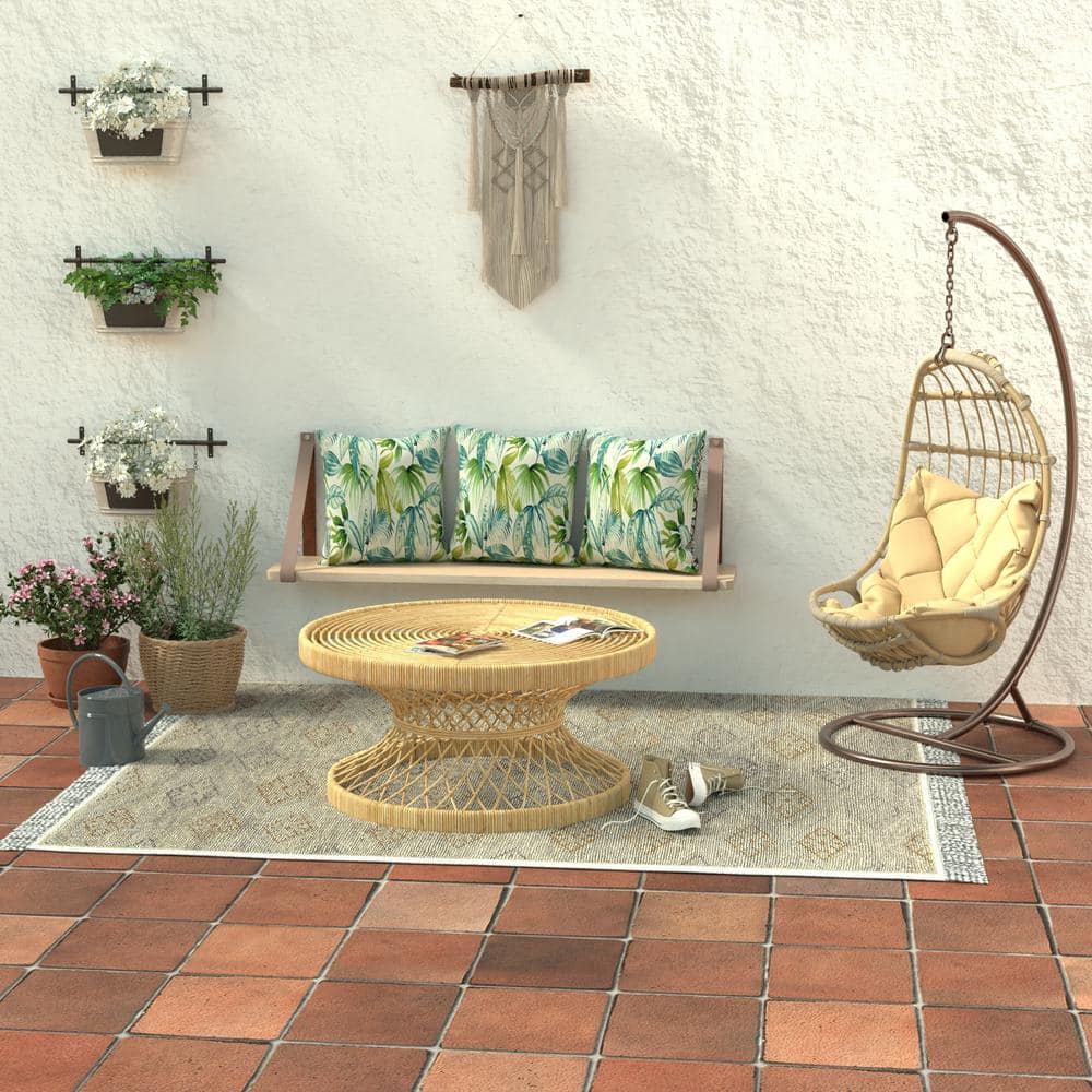 Seneca Caribbean Turquoise Leaves Square Outdoor Throw Pillow Set