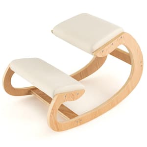 Ergonomic Kneeling Chair Wood Rocking Posture Stool with Cushion Back Neck Beige