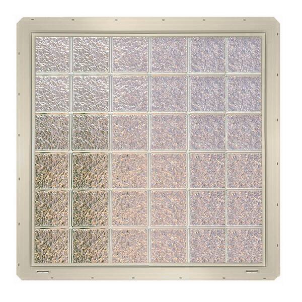 CrystaLok 46.75 in. x 46.75 in. x 3.25 in. Ice Pattern Glass Block Window with Almond Colored Vinyl Nailing Fin
