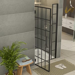34 in. W x 72 in. H Semi-Frameless Pivot Shower Door in Matte Black with Satin Tempered Glass