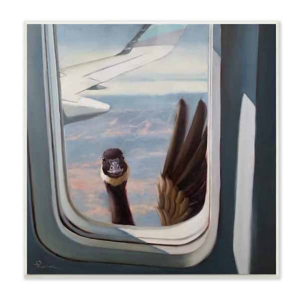 Stupell Industries 12 in. x 12 in. "Hello from a Goose Airplane Window Scene Painting" by Lucia Heffernan Wood Wall Art