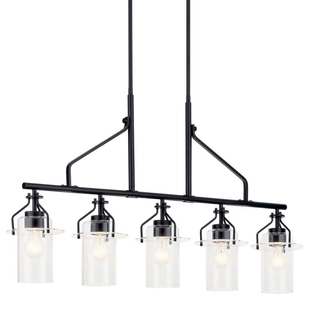 Everett 42 Inch Black and Clear Glass 5-Light Linear Chandelier