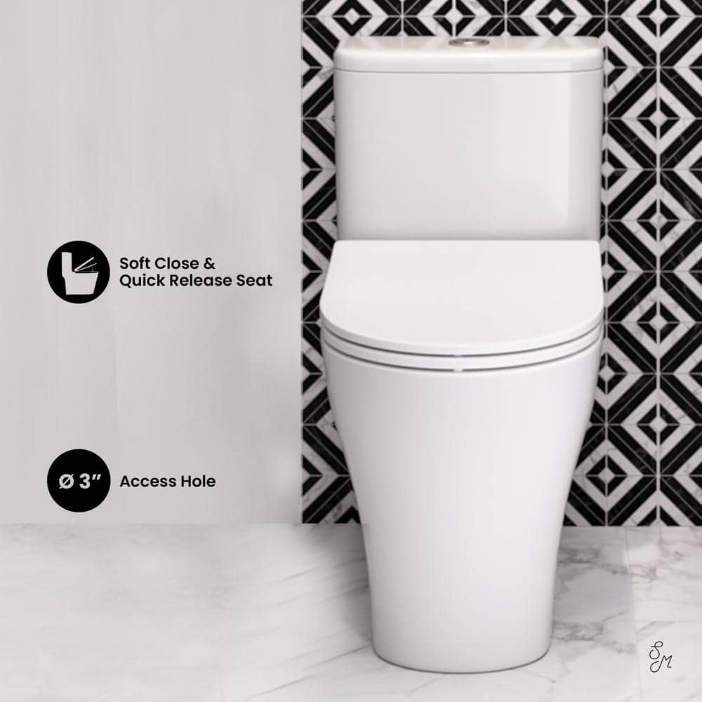 Glossy White Elongated Dual Flush One-Piece Toilet
