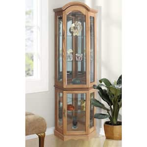 Floor Standing Oak 5-Sided Lighted Curio Cabinet