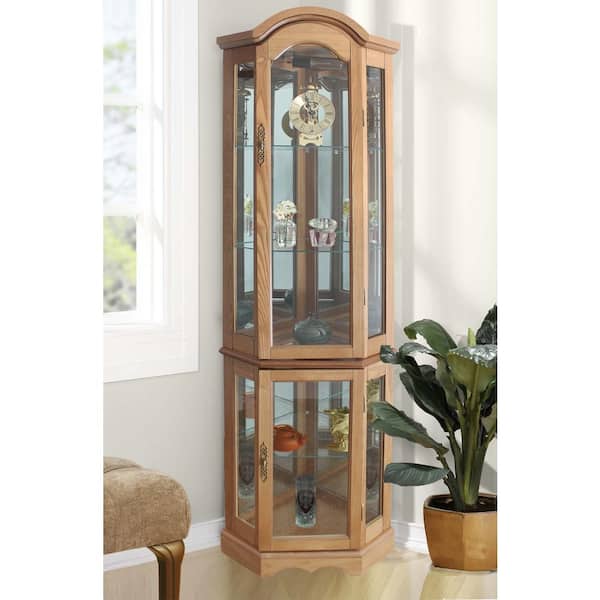 Unbranded Floor Standing Oak 5-Sided Lighted Curio Cabinet