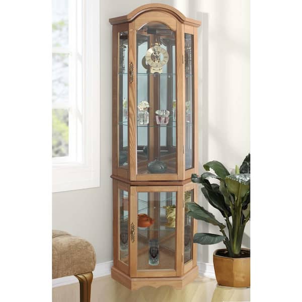 JENLEA INC Floor Standing Oak 5-Sided Lighted Curio Cabinet