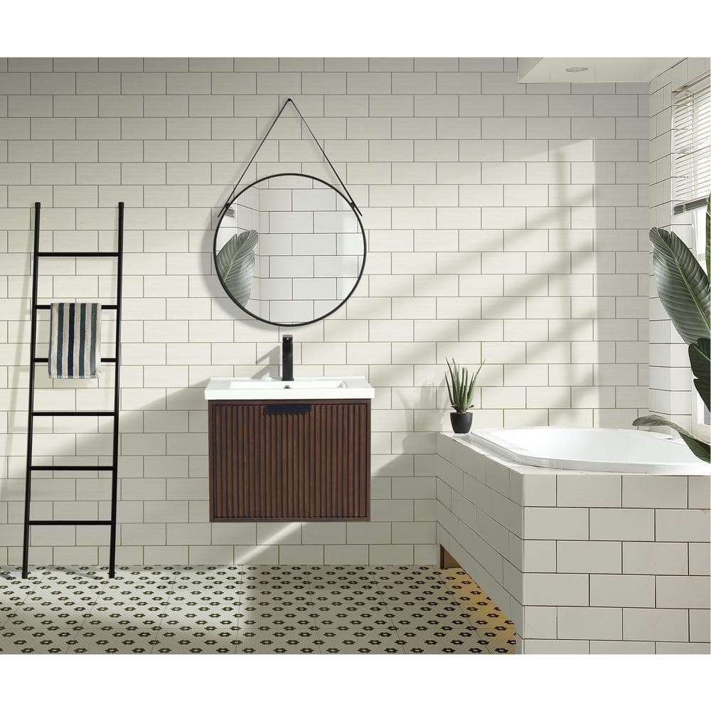 San Diego 24'' Walnut Wall-Mount Bathroom Vanity with Ceramic Sink