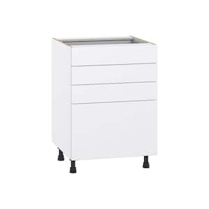 Fairhope Bright White Slab Assembled Base Kitchen Cabinet with 4 Drawers (24 in. W x 34.5 in. H x 24 in. D)
