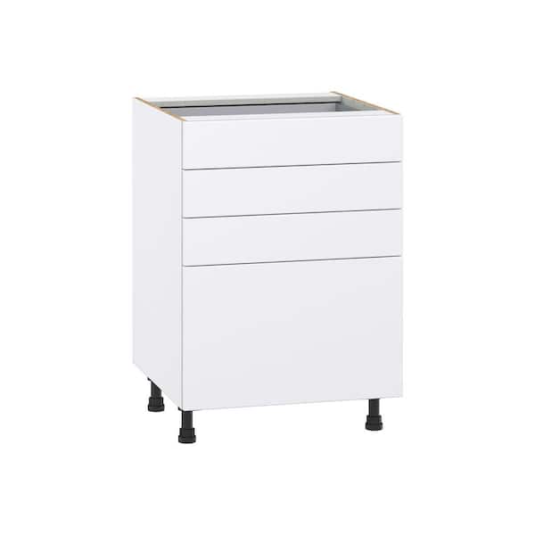 J COLLECTION Fairhope Bright White Slab Assembled Base Kitchen Cabinet with 4 Drawers (24 in. W x 34.5 in. H x 24 in. D)