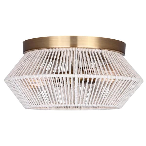 CANARM Willow 13 in. 2-Light 60-Watt Modern Gold Flush Mount with White String Shade