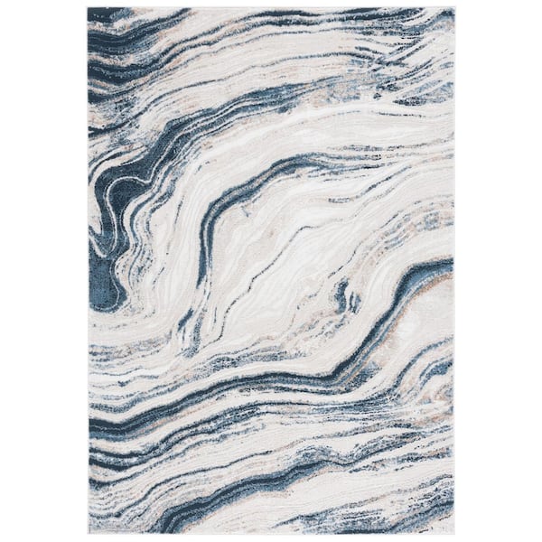 Parker 9 ft. x 12 ft. Ivory/Navy Abstract Waves Area Rug
