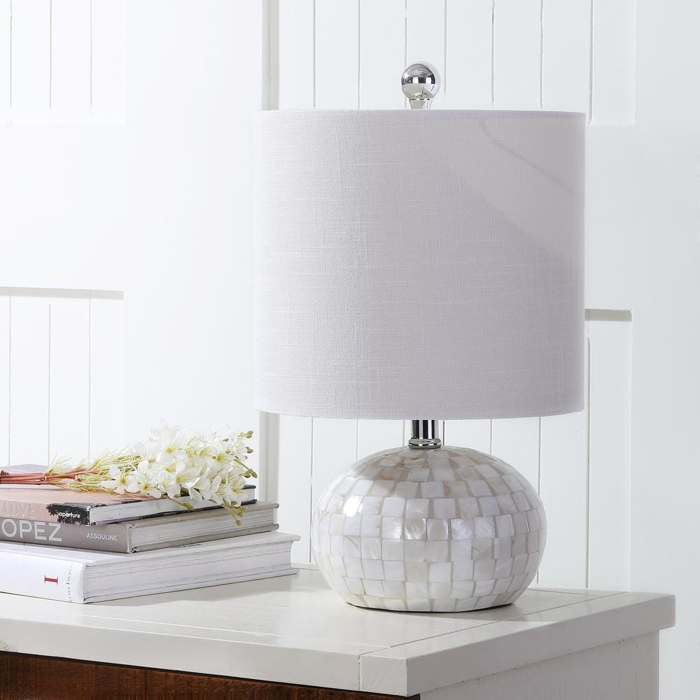 Ivory Capiz Shell Mosaic Table Lamp with White Linen Shade