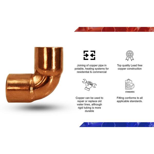 thumbnail image 2 of 10-Pack 1-Inch Copper Elbows - 90 Degree Short Radius Sweat Fittings 2 of 9