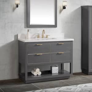 Allie 43 in. W x 22 in. D Bath Vanity in Gray with Gold Trim with Quartz Vanity Top in White with Basin