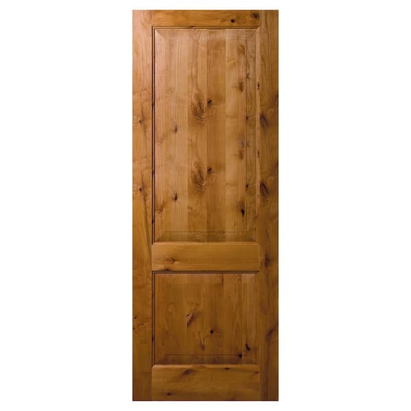 Builders Choice 24 in. x 96 in. 2-Panel Square Top Raised Panel Ovolo Sticking Unfinished Knotty Alder Wood Interior Door Slab