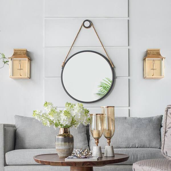 Black 29.5 in W x 29.5 in. H Farmhose Round Iron Framed Mirror Wall Mirror Wall Decor Mirror