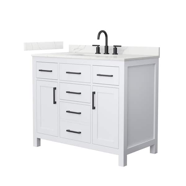 Beckett 42 in. Single Freestanding White Bath Vanity with Giotto Quartz Top (Assembled)