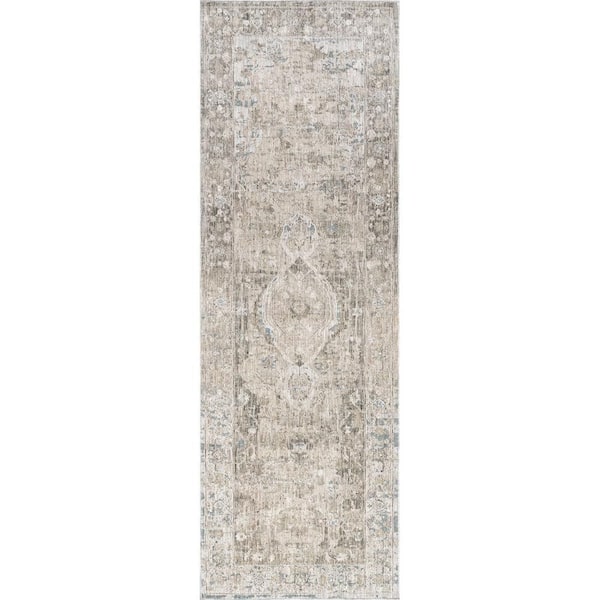 Graciela Medallion Fringe Area Light Beige 3 ft. x 8 ft. Indoor Runner Rug