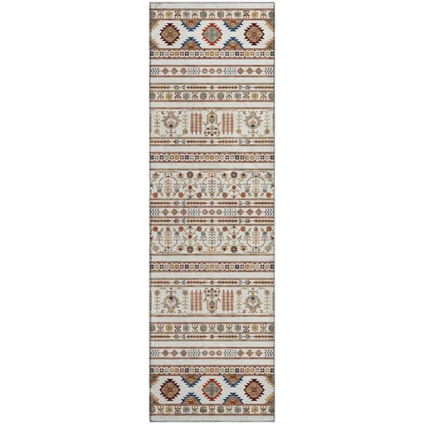 Mayfield Premium Machine Washable Abstract AMF2244 Ivory 2 ft. x 7 ft. Runner Rug