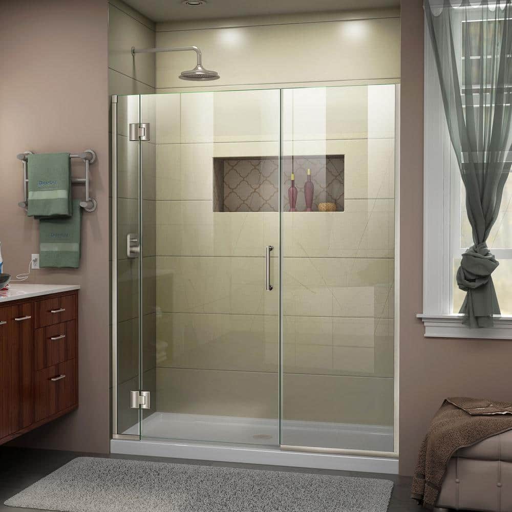 Clear 51" Frameless Hinged Shower Door with Black Hardware