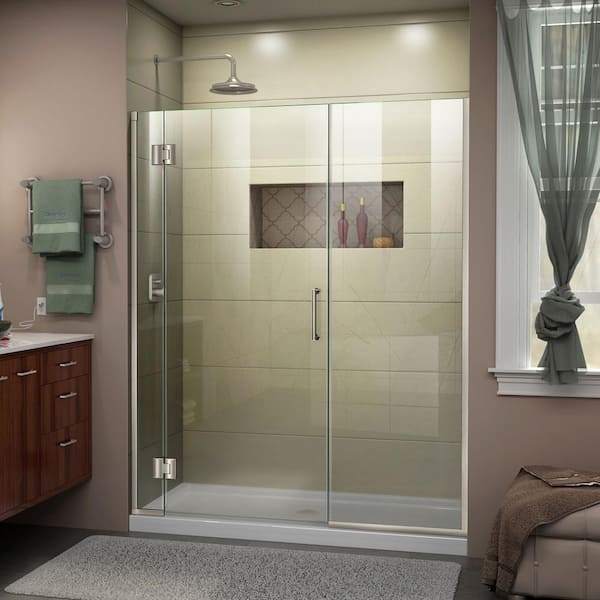 DreamLine Unidoor-X 57 to 57.5 in. x 72 in. Frameless Hinged Shower Door in Brushed Nickel
