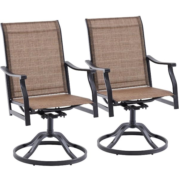 Brown Set of 2 Outdoor Dining Chair Patio 360° Swivel Armchair with Textilene Fabric and Metal Frame