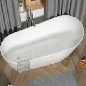 67 in. Sparkling White Acrylic Freestanding Soaking Bathtub with Chrome Overflow and Drain