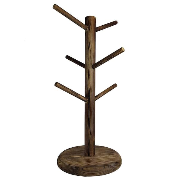 6-Hook Brown Mug Tree for Countertop Coffee Cup Holder Organizer Station with Non-Slip Base for Coffee Bar