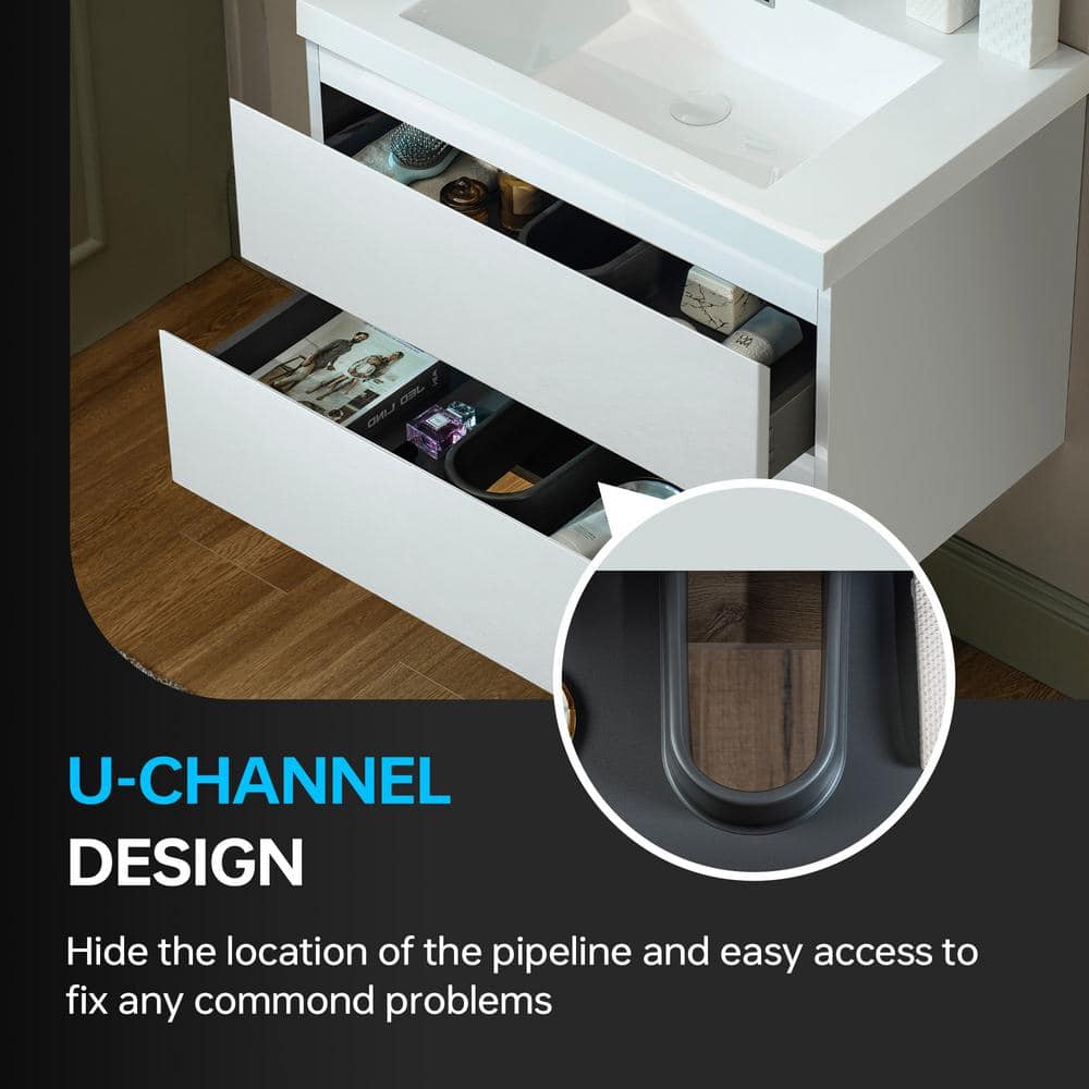 White Composite Floating Vanity with Resin Top and Porcelain Sink