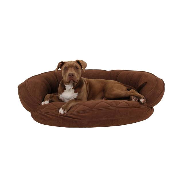 Carolina Pet Company Medium Chocolate Microfiber Quilted Bolster Bed with Moister Protection