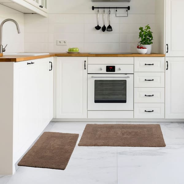 Taupe Brown 1 ft. 10 in. x 2 ft. 11 in. Cotton 2-Piece Bath Rug Set