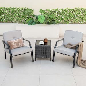 2-Piece Patio Metal Chairs Outdoor Dining Chair Heavy-Duty with Gray Cushions Garden