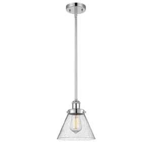 Cone 60-Watt 1 Light Polished Chrome Shaded Mini Pendant Light with Seeded Glass Shade