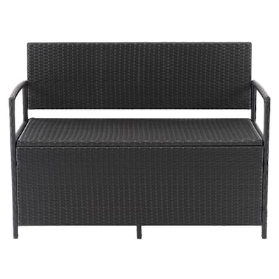 Parksville 2-Person Black Rope Weave Wicker Outdoor Bench