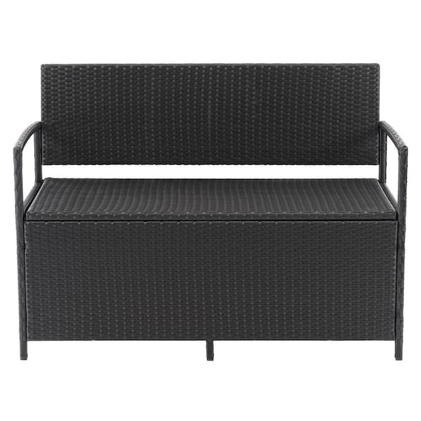 black wicker outdoor bench