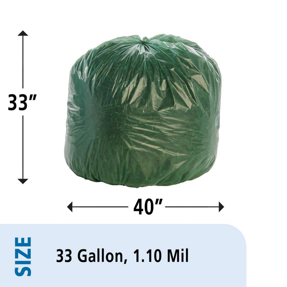 Green 33 Gallon Biodegradable Tearproof Trash Bags