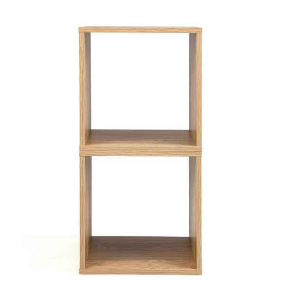 Costway 2-Pieces Natural Wood Stackable Storage Cube 2-Tier Narrow