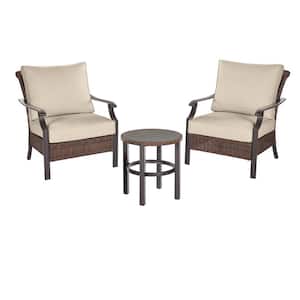 Harper Creek 3-Piece Brown Steel Outdoor Patio Chair Set with CushionGuard Putty Tan Cushions