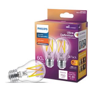 60-Watt Equivalent A15 Ultra Definition Dimmable Clear Glass E26 LED Light Bulb Soft White with Warm Glow 2700K (2-Pack)