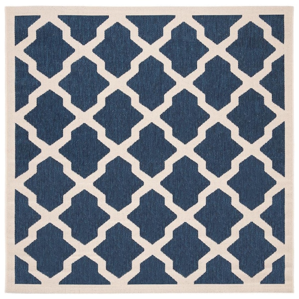 SAFAVIEH Courtyard Navy/Beige 4 ft. x 4 ft. Square Geometric Indoor/Outdoor Patio  Area Rug
