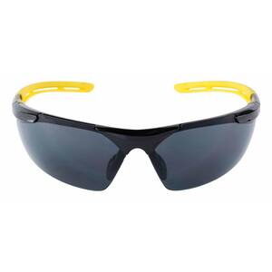 Safety Eyewear Glasses Gray Comfort Black Frame with Yellow Accent Anti Fog and Scratch Resistant Lens (Case of 6)