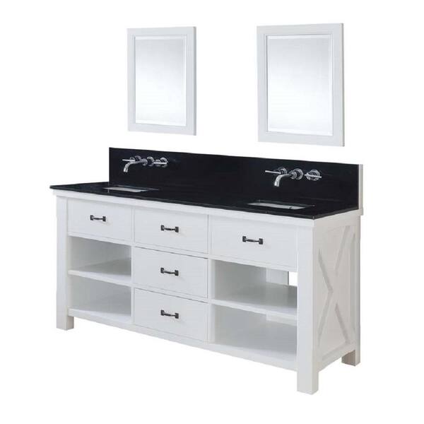Direct vanity sink Xtraordinary Spa Premium 70 in. Double Vanity in Pearl White with Granite Vanity Top in Black and Mirrors