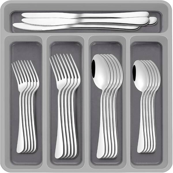60-Piece Silver Stainless Steel Flatware Cutlery Set with Organizer(Service for 12)