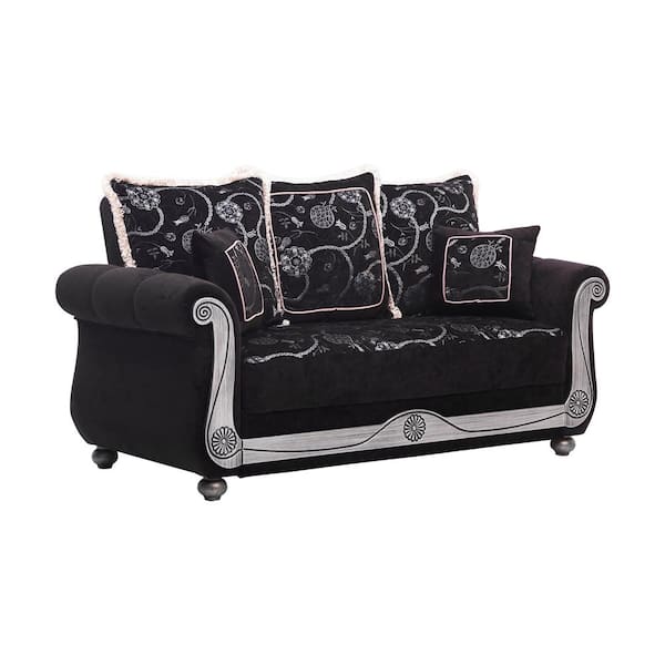 Ottomanson Washington Collection Convertible 71 in. Black Chenille 2-Seater Loveseat with Storage