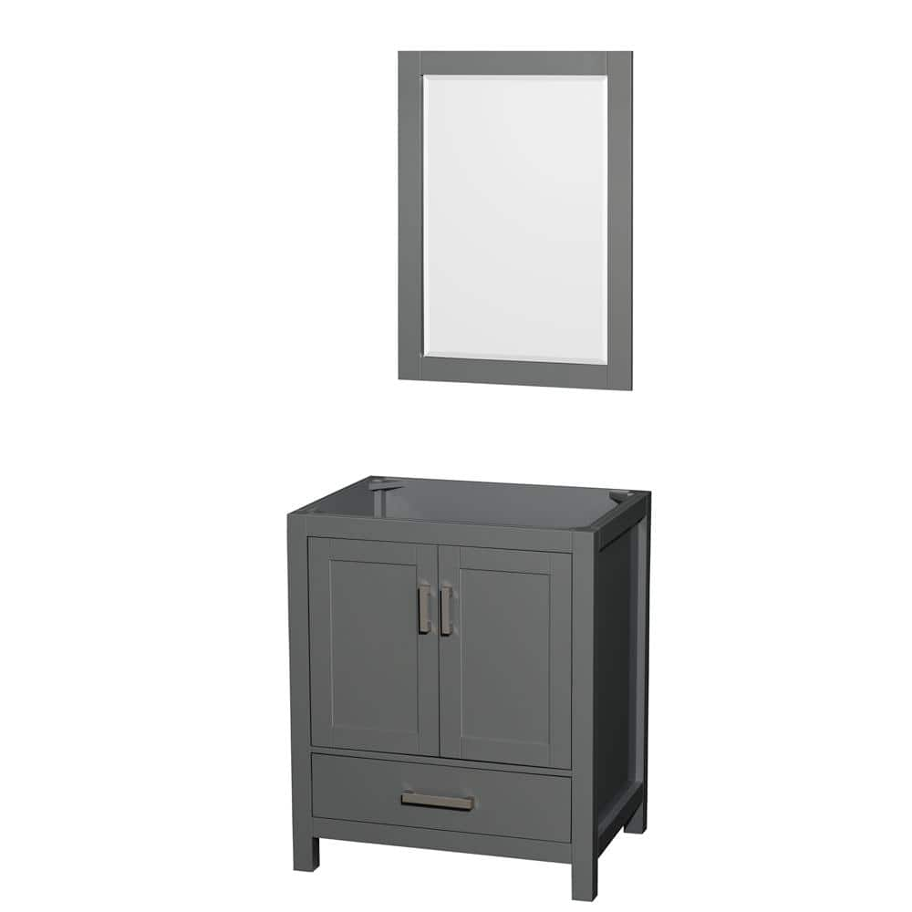 Sheffield 29 in. W x 21.75 in. D x 34.5 in. H Single Bath Vanity Cabinet without Top in Dark Gray with 24"" Mirror -  Wyndham Collection, 700161169089