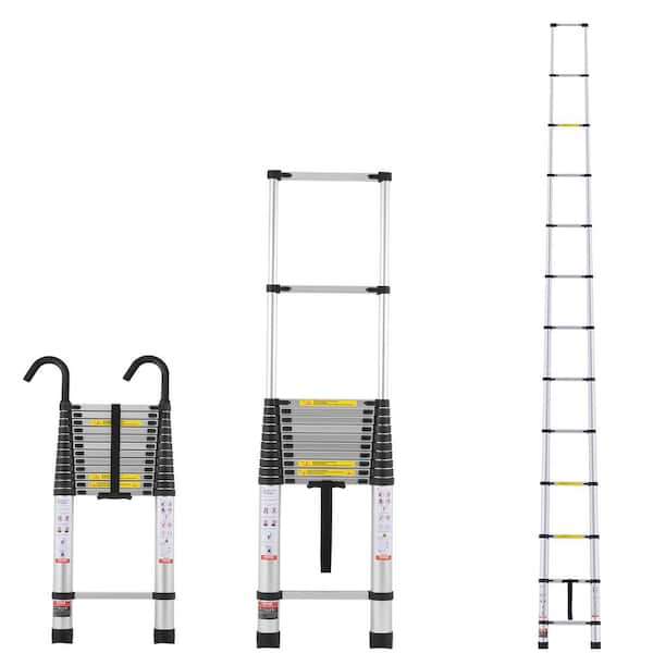 Telescoping Ladder, 16.4 ft. Aluminum Lightweight Extension Ladder, Multi-Button Retraction Collapsible Ladder, 375 lbs.